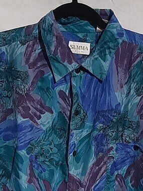 Summa Silk Subtle Lion Pattern Shirt, Men's L